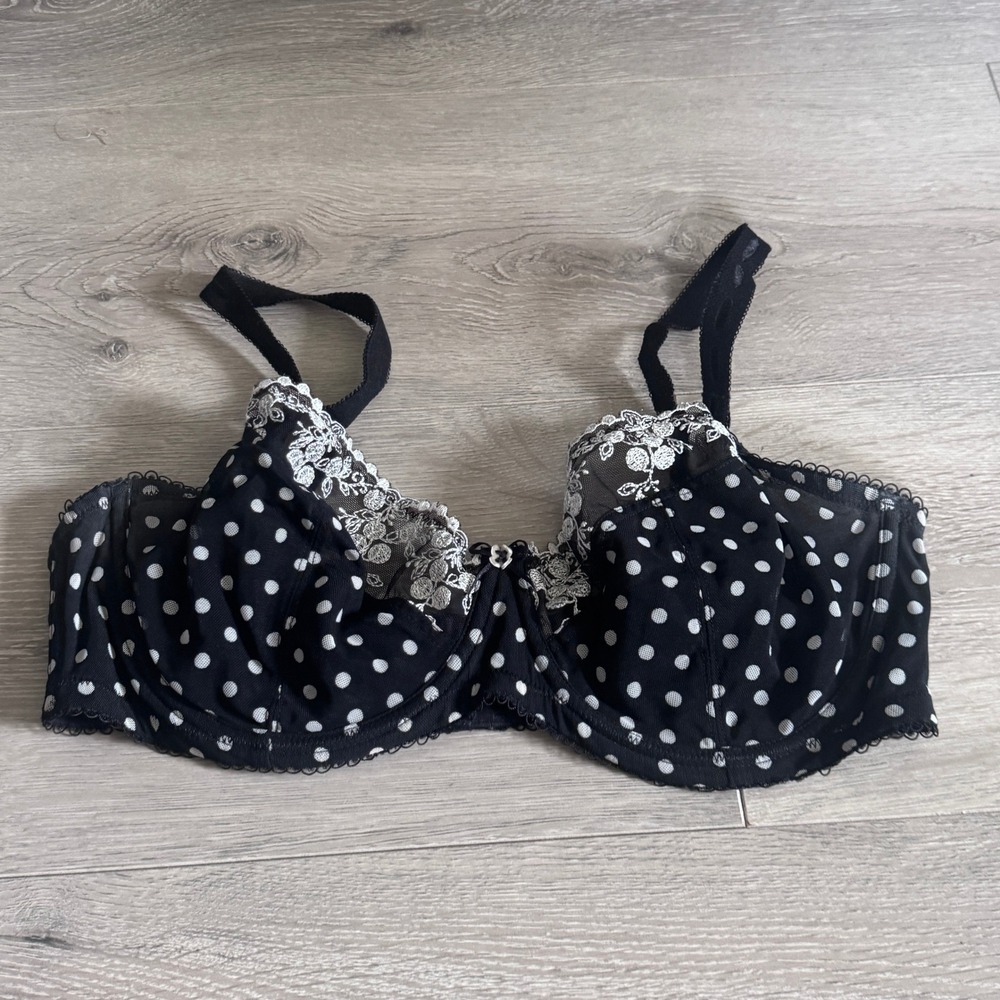 Paramour Black Polka Dot Floral Embroidered Unlined Underwire Bra 40D 115702